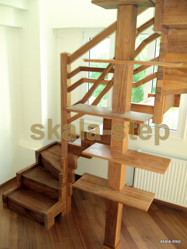 Σκάλα Π από μασίφ  Αφρικάνικη ξυλεία Ντουσιέ